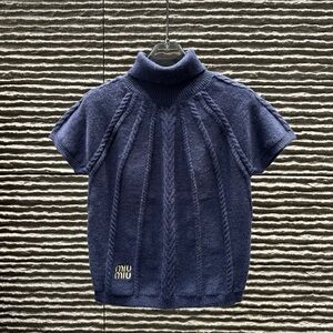 Miu Miu Navy Cable Knit Tank Top